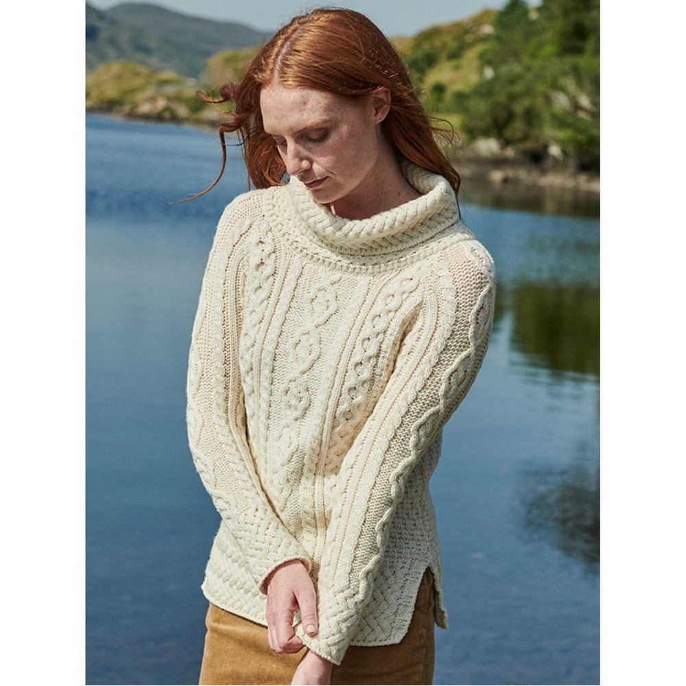Aran Sweater Market Cowl Neck Cable‎ Knit Tunic Sweater 🤍✨